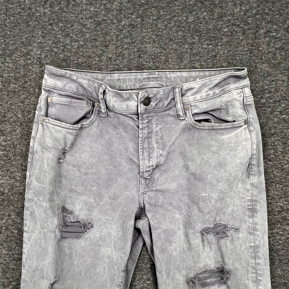 American Eagle Airflex+ Skinny Jeans Mens Grey Distressed Acid Wash Denim 33 - Picture 2 of 11